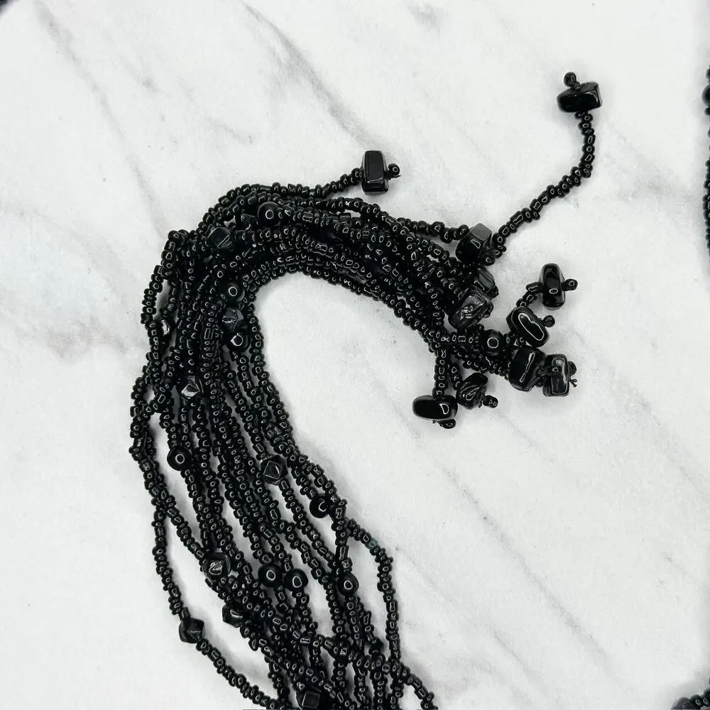 Black Beaded Multi Strand Tie Belt One Size (OS) ✨